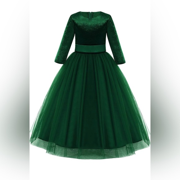 Girls Vintage Lace 3/4 Sleeve Velvet Dress